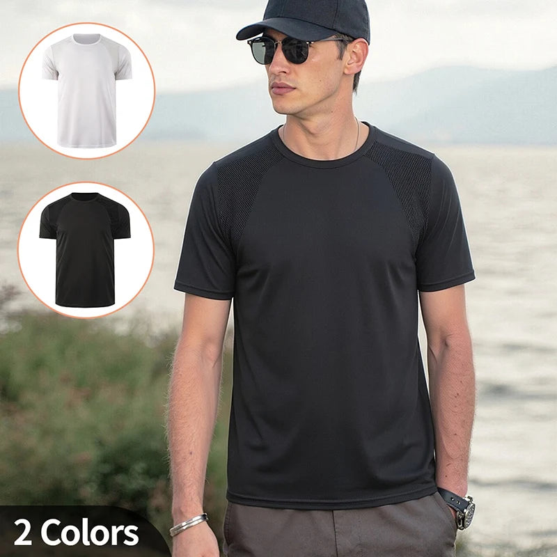 3/1 piece men's summer black and white short sleeved comfortable round neck T-shirt with mesh splicing breathable casual top