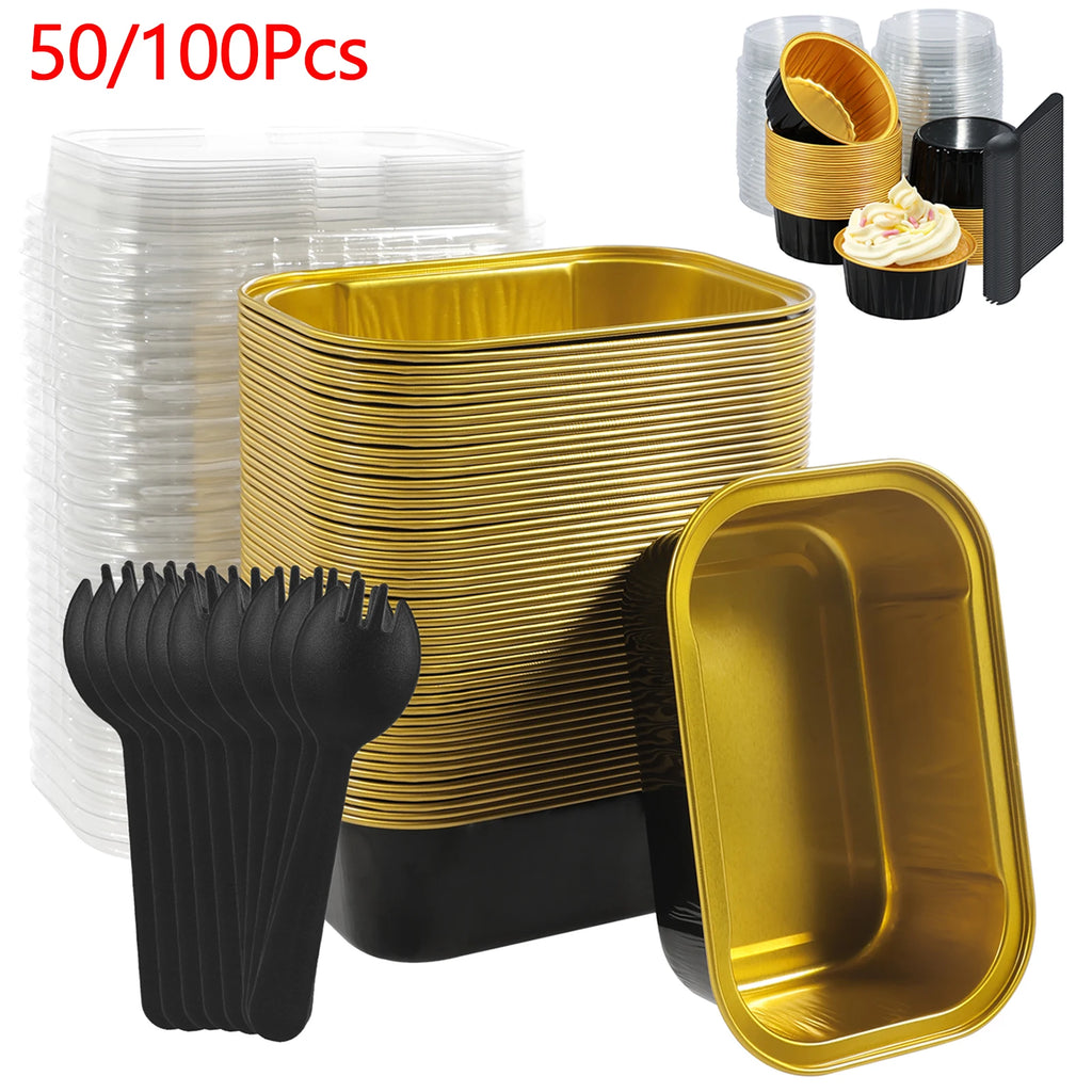 50/100pcs Moldes Mini de Aluminio con Tapa y Cuchara | Muffins y Chocolates 🍰
