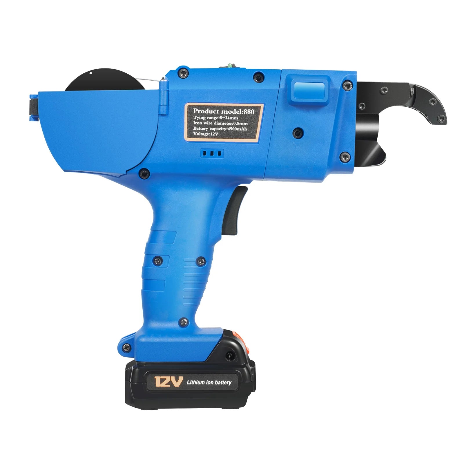 8mm-34mm Automatic Rebar Tier Binding Machine 12V 4500mAh Electric Handheld Rebar Tying Machine Wire Pliers Tool Kit w/Batteries