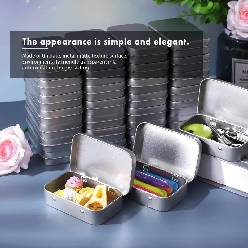 Mini Metal Box Tin-Plated Slide Cover Storage Box Portable Jewelry Pill Cosmetic Cases Home Rectangular Empty Storage Container