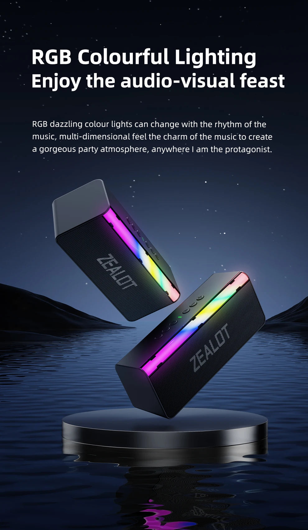 Zealot-S72 Outdoor Bluetooth Speaker 20W Superior Sound and Bass Music Sound Box IPX6 Waterproof 10H Playtime Portable Speaker
