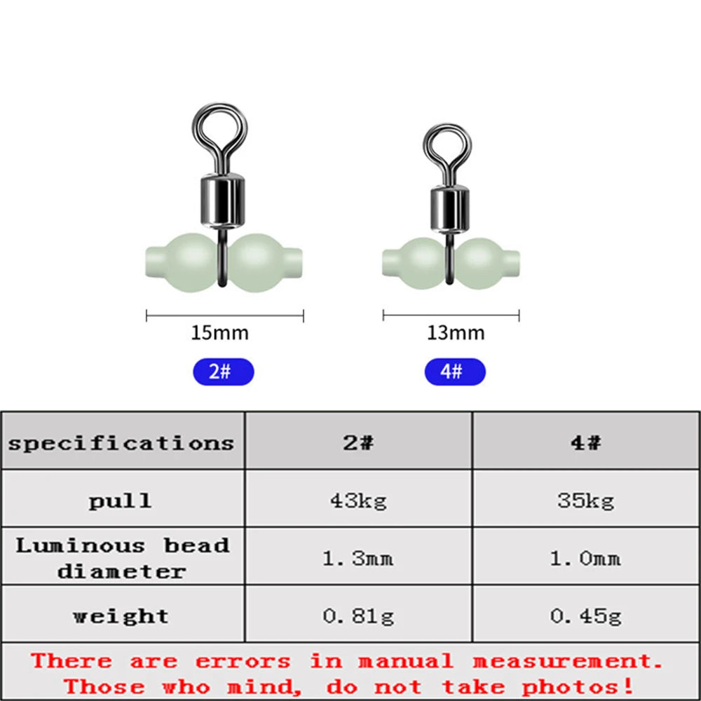 20pcs Luminous Cross Line Rolling Fishing Swivel 3 Way Fishing Line Connector Swivel