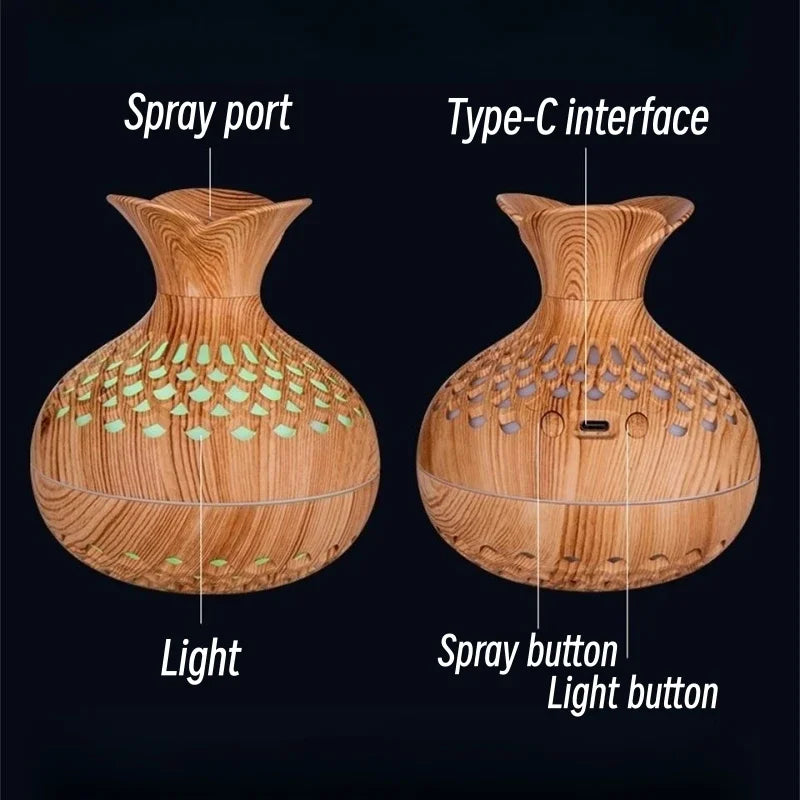 Humidificador Jarrón Veta de Madera | Difusor Ultrasónico | Purificador de Aire 🌿