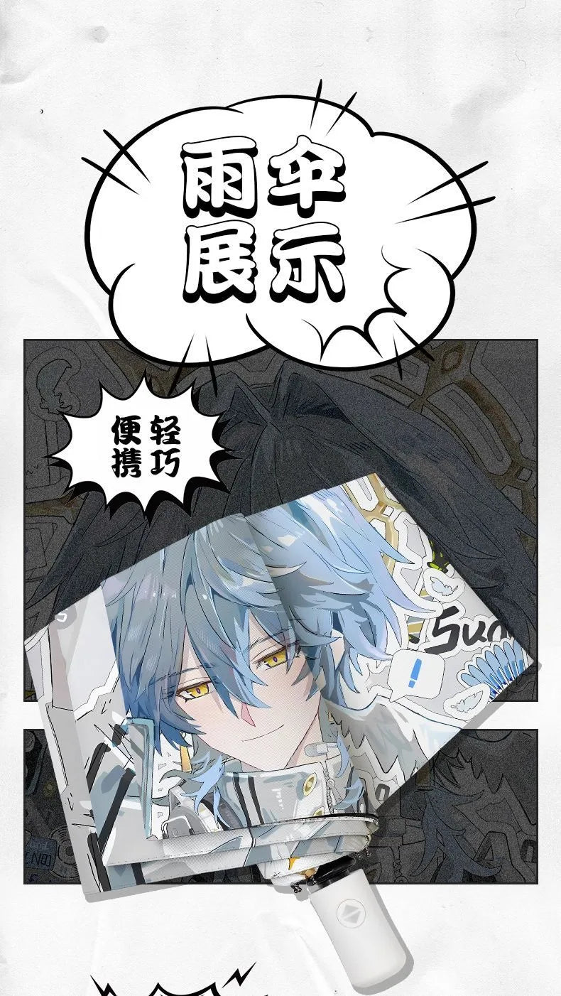 White Blue Honkai: Star Rail Anime popular Cosplay,Windproof Anti-UV,Automatic Rain Compact Umbrella for Woman Girl kids child