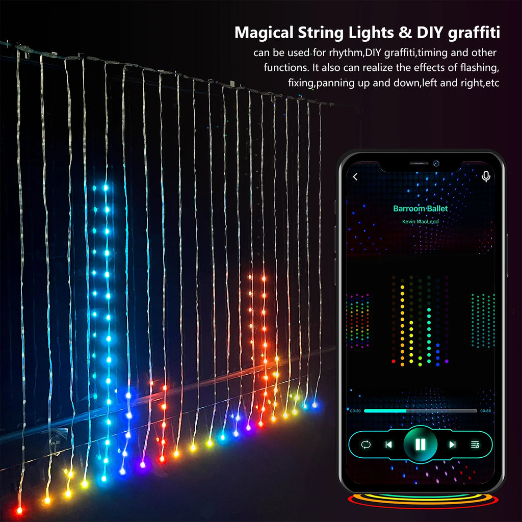 Smart Curtain Lights, 9.8 X 9.8Ft LED Curtain Lights, 400LEDs RGB Color Changing APP Programmable DIY Music-Sync String Lights F - Firu Total Sales