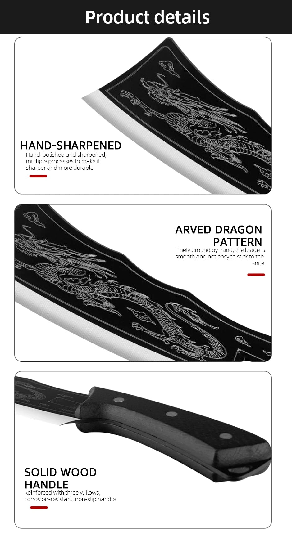 Handmade Meat Cleaver Heavy Duty Kitchen Knife Stainless Steel Butcher Slicing Boning Knife Forged Chopping Knife for Meat Fish