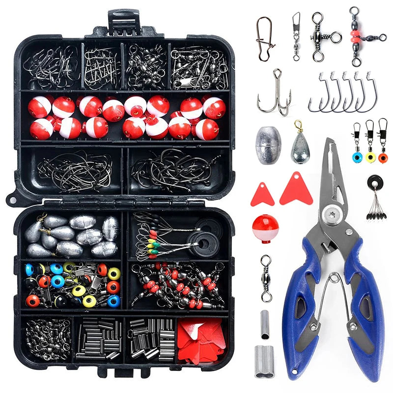 Kit Pesca Completo 263 Piezas | Caja Incluida | Alicates, Anzuelos Jig, Plomos, Giratorios y Snaps - Firu Total Sales