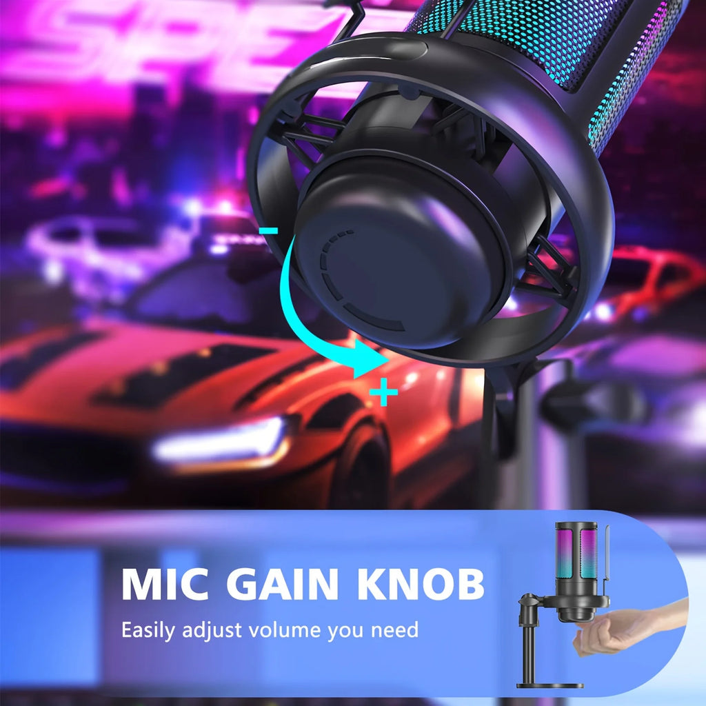 Microphone, USB PC Mic For Podcasts Videos, Streaming, Condenser Mic With Quick Mute, Tripod Stand, Pop Filter, RGB Indicator, S
