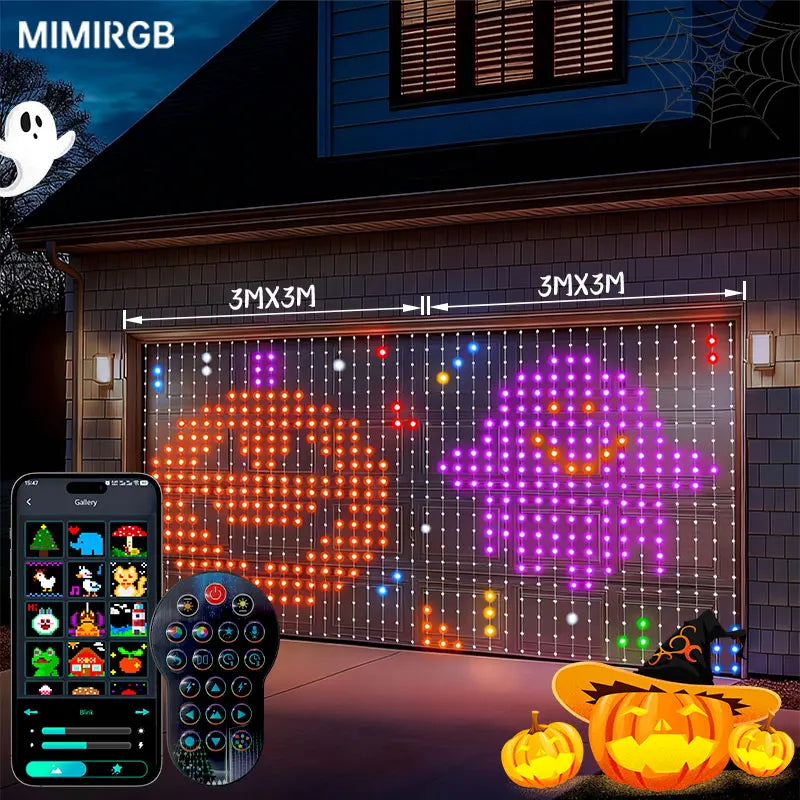 LED Decoration RGB curtain Smart Lights App Controlled String Fairy Lights DIY Pattern and Text Programmable Music Sync Reote