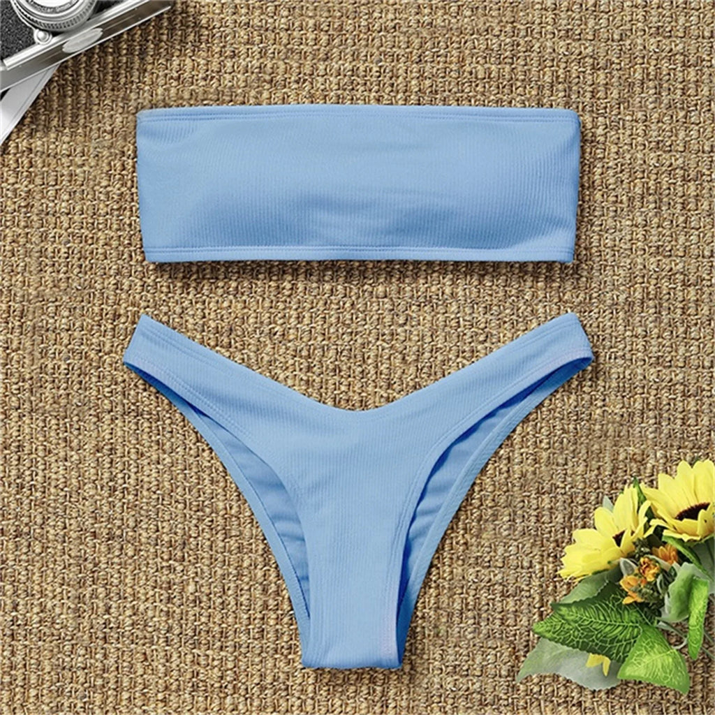 2026 New Solid Color Sexy Two Piece Swimsuit for Female Fashion Strapless Top and Trunk Tropical Summer Beachwear Bathing Suit