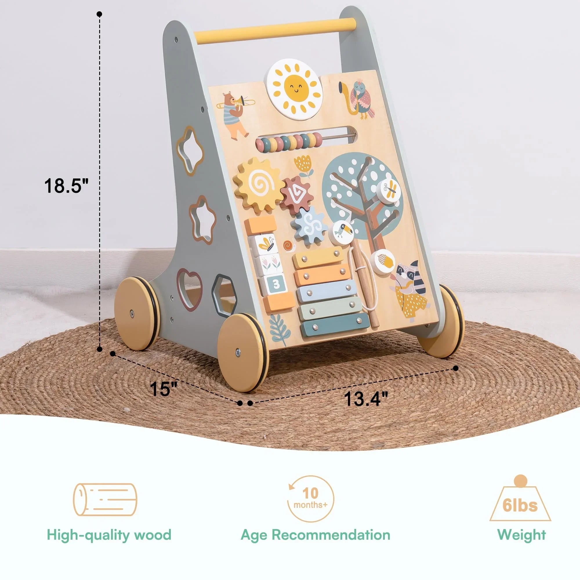 Andador de Madera Montessori para Bebés | Juguete de Empuje