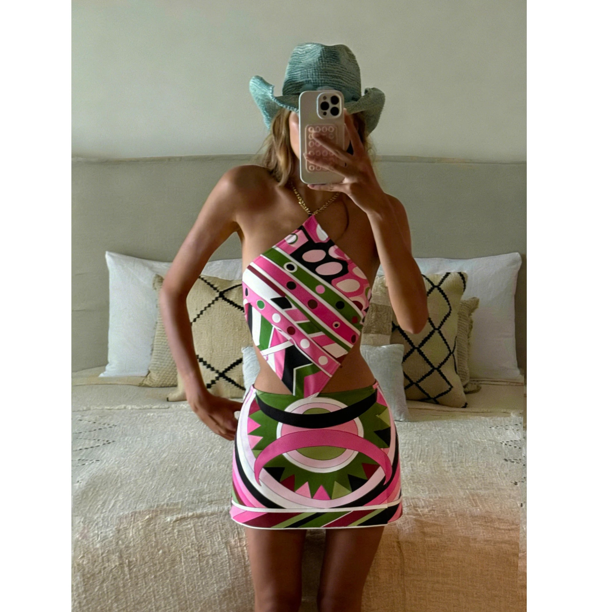 Cut Out Swimsuit Sexy Swimwear Halter Swimsuits Women Print Bathing Suits Swimwear Summer Beachwear Biquini Female