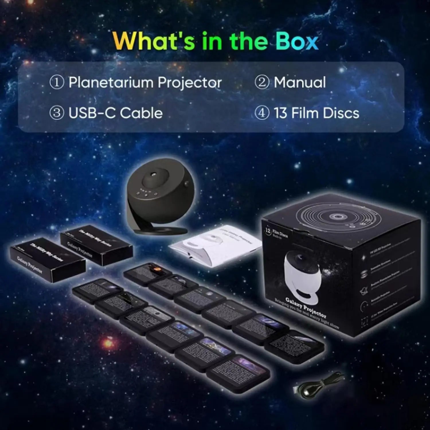13 In 1 Galaxy Ultral Star Projector HD Image Area LED Night Light, 13 Film Discs,360° Rotate 1/2h Timer for Kids&Adults Bedroom