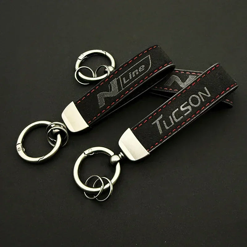 1pc Woman Men Suede Leather N Line Luxury Car Keychain For Hyundai i30 i20 i10 Elantra Kona Tucson Auto Decoration Accessories