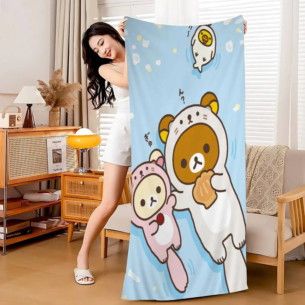 Japan Cute Cartoon R-ilakkuma Beach Towel Colorful Bath Towels For Girl Microfiber Quick Dry Custom Sand Free Beach Yoga Gym