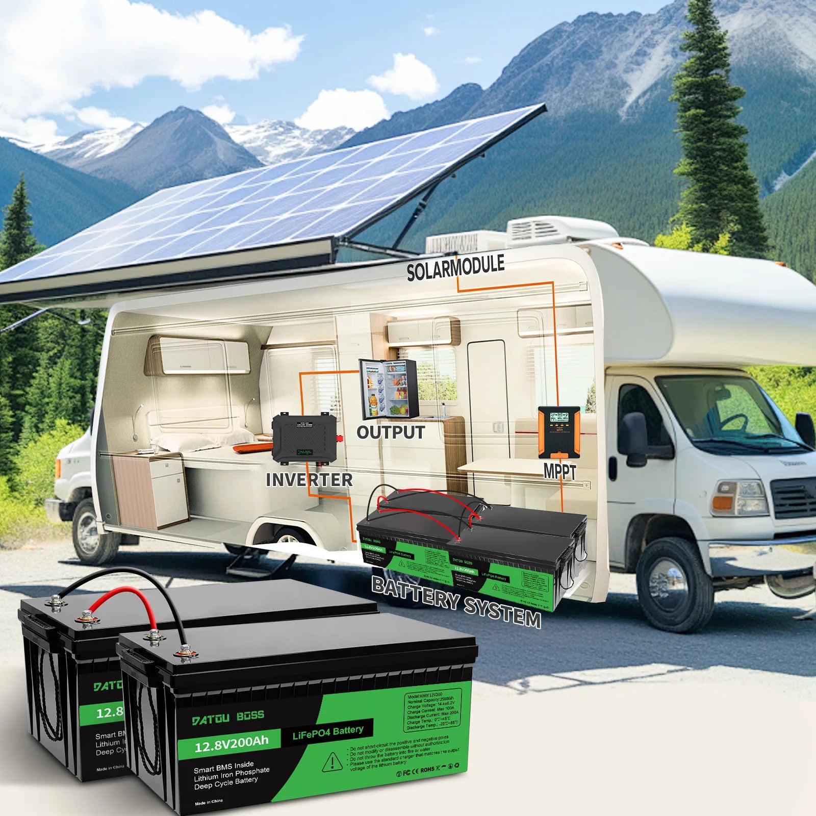Batería LiFePO4 12V 200AH DATOUBOSS 2560W | BMS | Solar Recargable 🔋