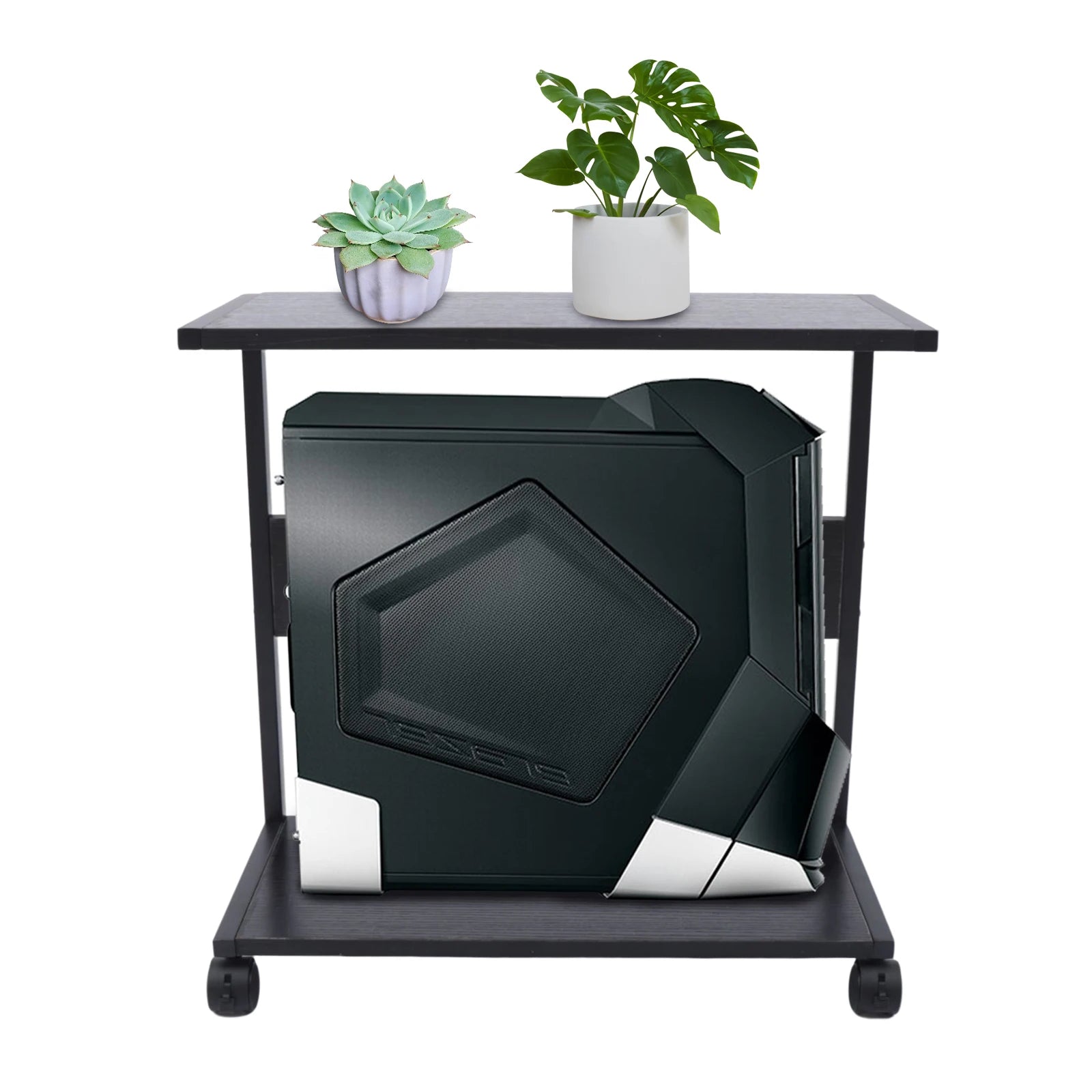 2-Tier Computer Case Stand, PC Tower Stand with Lockable Wheels, Under Desk Computer Holder Fits Most PC