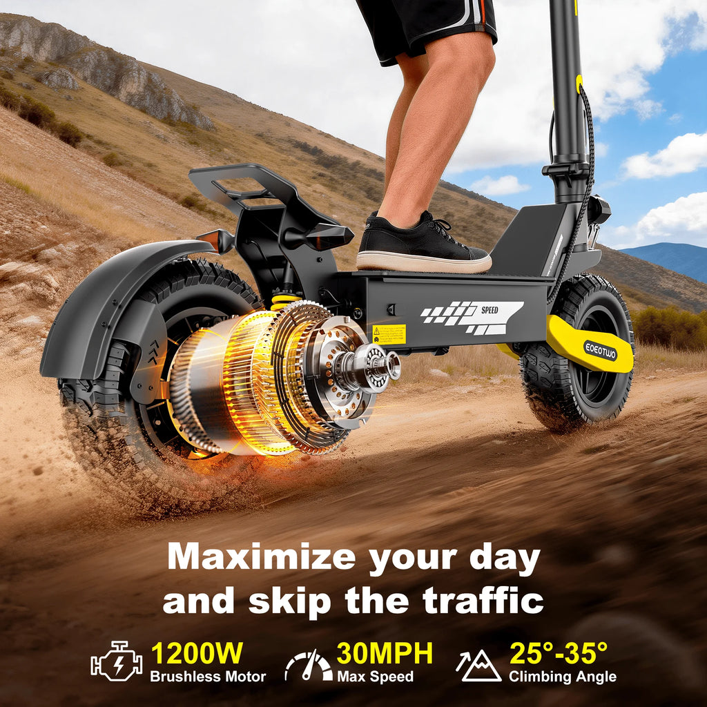 Scooter Eléctrico Off-Road 1200W 48V | 30MPH | Llanta 11" Sin Cámara | Plegable 🛥️
