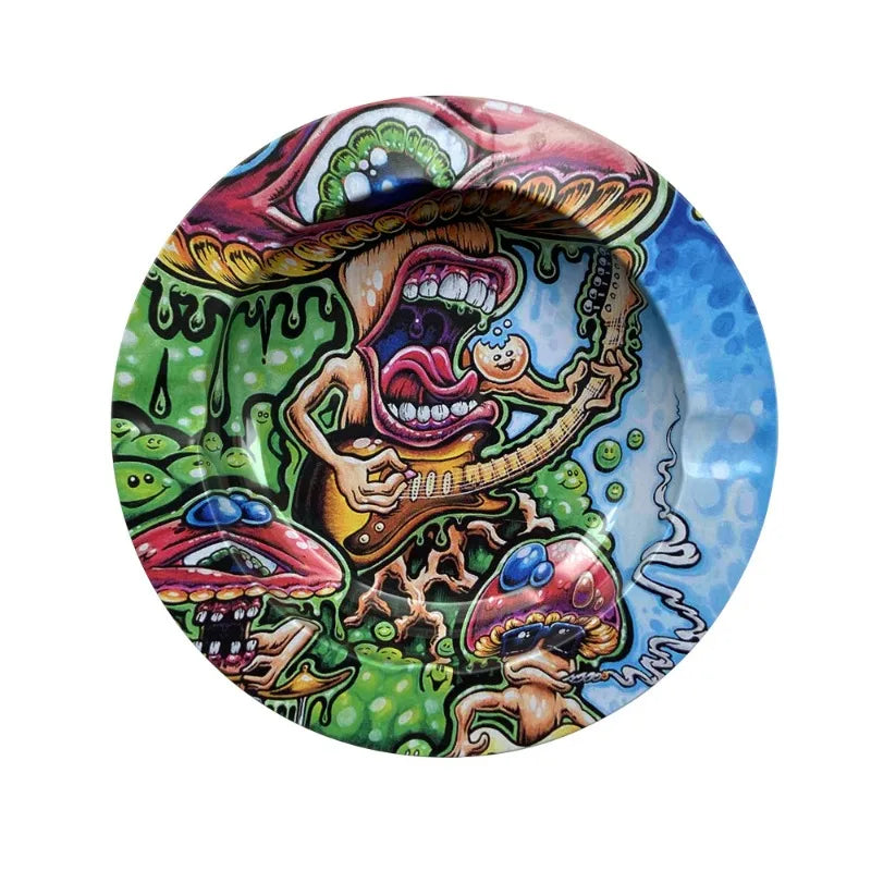 1PCS New Arrival Tinplate Ashtrays Tobacco Herb Round Ashtray Cartoon Creative Cigarette Ashtray Smoking Accessories home decor