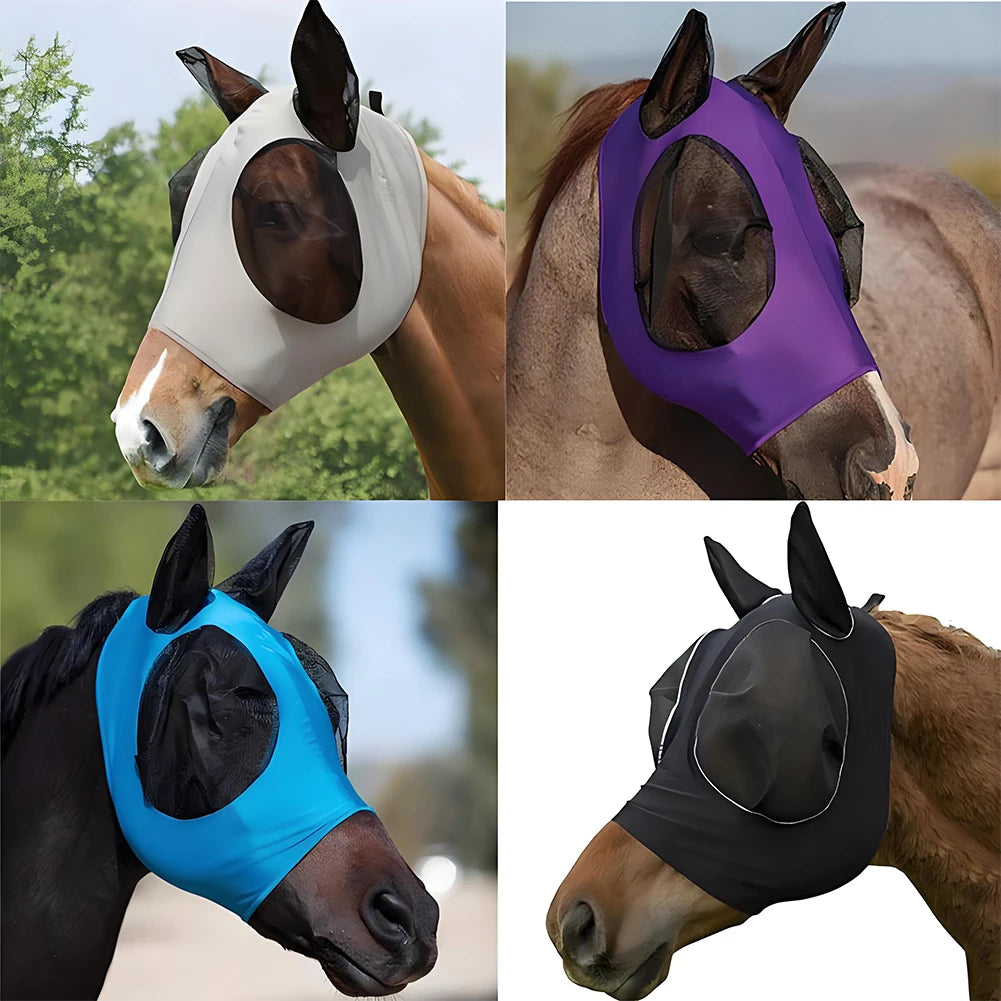 Máscara Antimoscas para Caballo | Malla Transpirable | Protección Orejas y Ojos 🐎