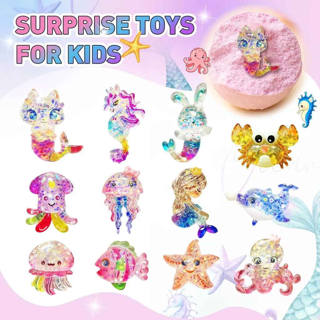 Kids Bath Bombs with Surprise Mermaid Toys, 12pcs Gift Set for Girls, Moisturizing Shea & Coco Butter