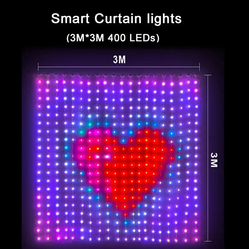 Luces Cortina LED 400 RGB GCTECHING | App Control | Sincronización Musical | Navidad y Exterior - Firu Total Sales