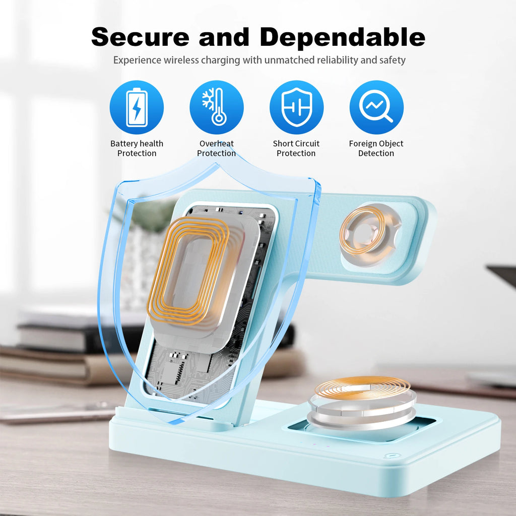 3-in-1 Magnetic Wireless Charger Stand 15W | iPhone + Apple Watch + AirPods Dock