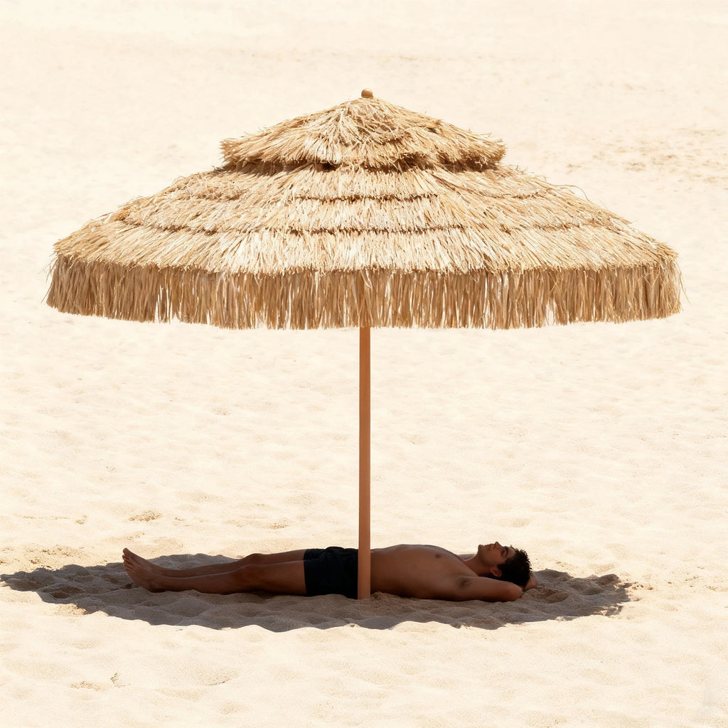 9ft Hawaiian Style Tiki Parasol with 8 Ribs Outdoor Thatched Tiki Umbrella UPF 50+ UV Protection for Market Terrace Restaurant