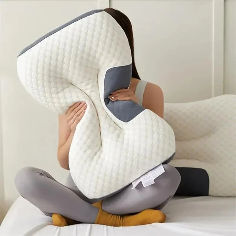 Set of two knitted cotton neck pillows, soft home pillows, dual-purpose support for side and back sleeping. Bedding gift.