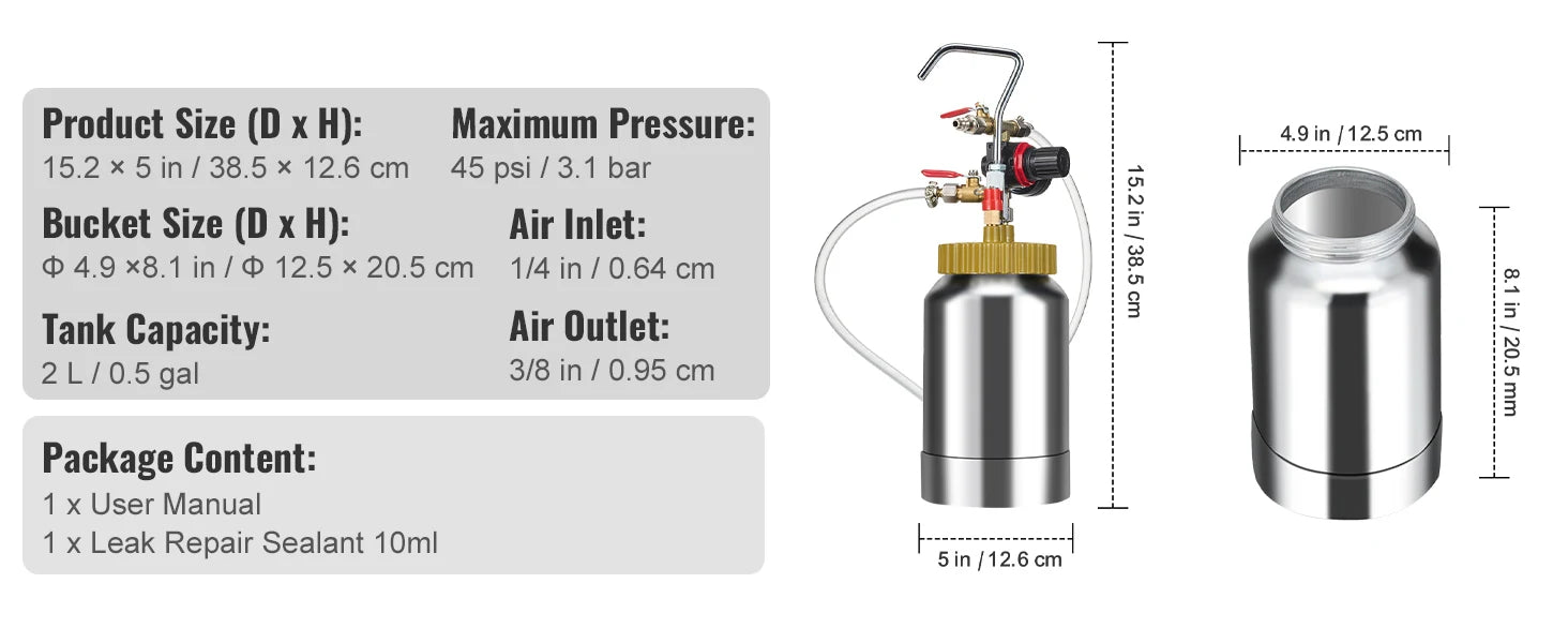 SucceBuy 2L/0.5gal Spray Paint Pressure Pot Tank Lightweight Air Paint Pressure Pot 1.8mm Nozzle Spray Paint Gun 3m Hoses