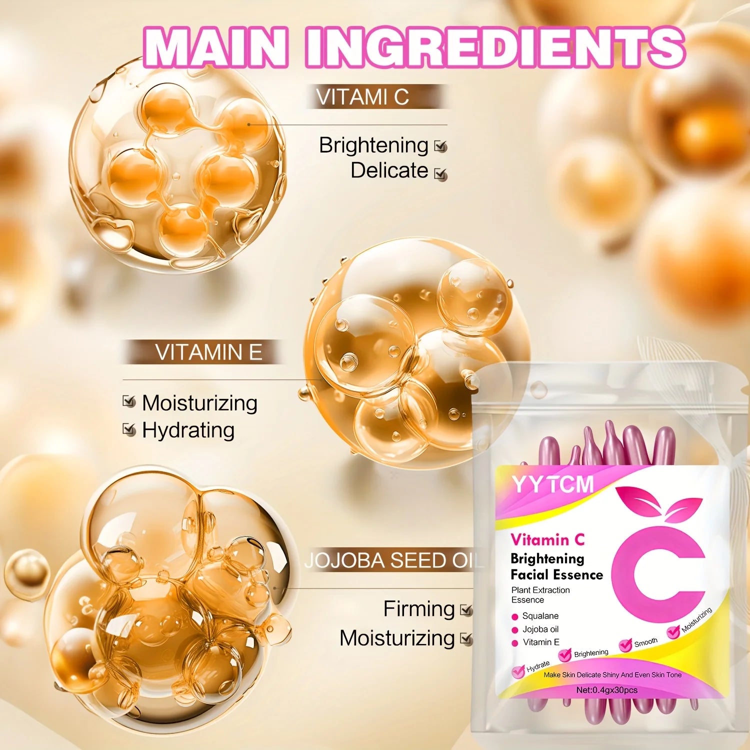 Vitamin C Brightening Capsule Essence | Squalane + Vitamin E | 30 Caps | Deep Hydration
