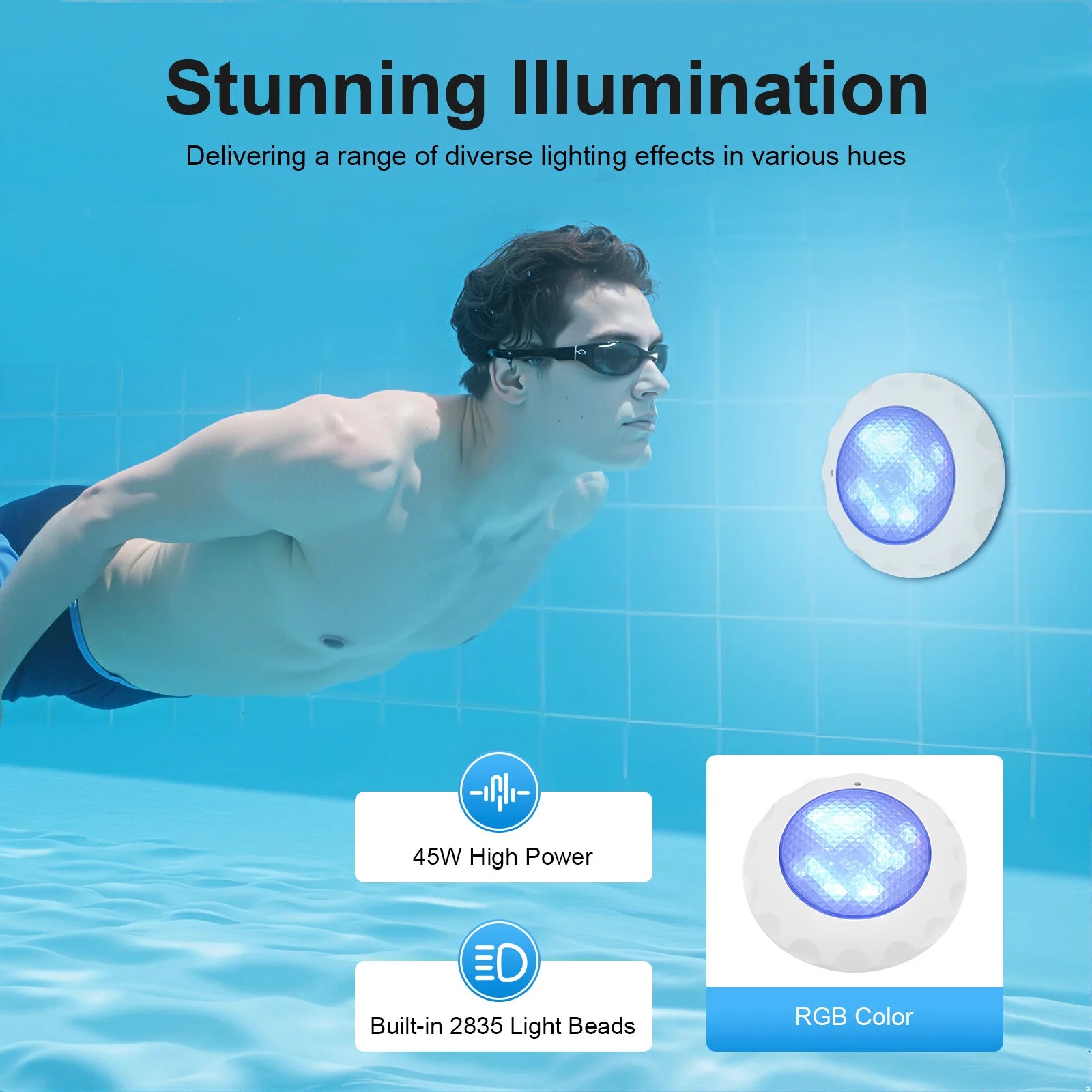 RGB LED lamp for recessed swimming pool light remote-controlled multi-colour waterproof underwater night lamp 26*6cm AC 12V