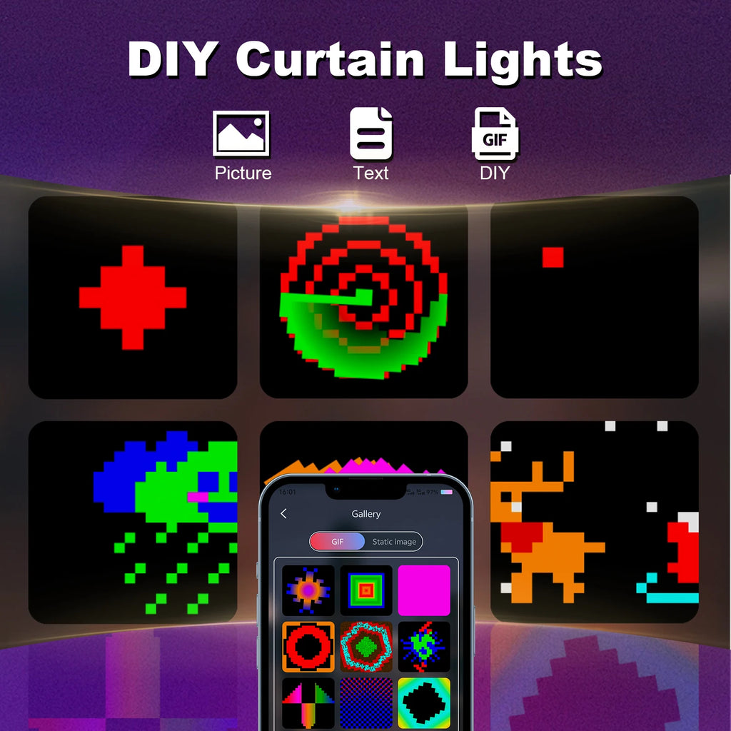 Luces Cortina LED 400 RGB GCTECHING | App Control | Sincronización Musical | Navidad y Exterior - Firu Total Sales