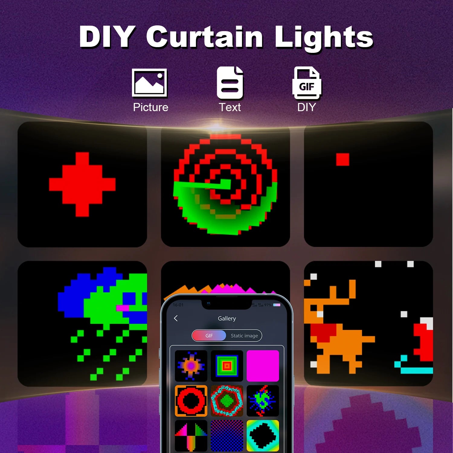 Luces Cortina LED 400 RGB GCTECHING | App Control | Sincronización Musical | Navidad y Exterior - Firu Total Sales
