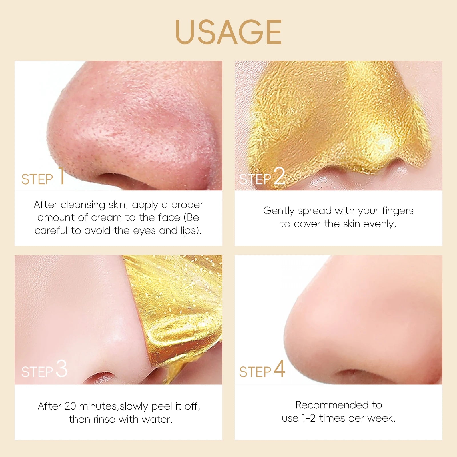 LAIKOU 24K Gold Snail Peel-Off Mask 3PCS Deep Cleansing Pore Tightening Blackhead Removal Detoxifying Facial Treatment 50g