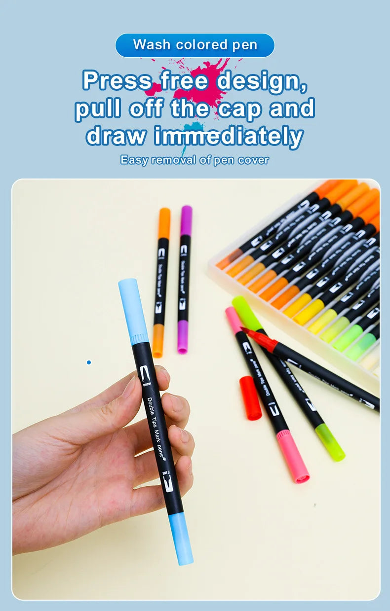Double-ended watercolor marker set - for painting and handicrafts, durable plastic pen body, Christmas gift