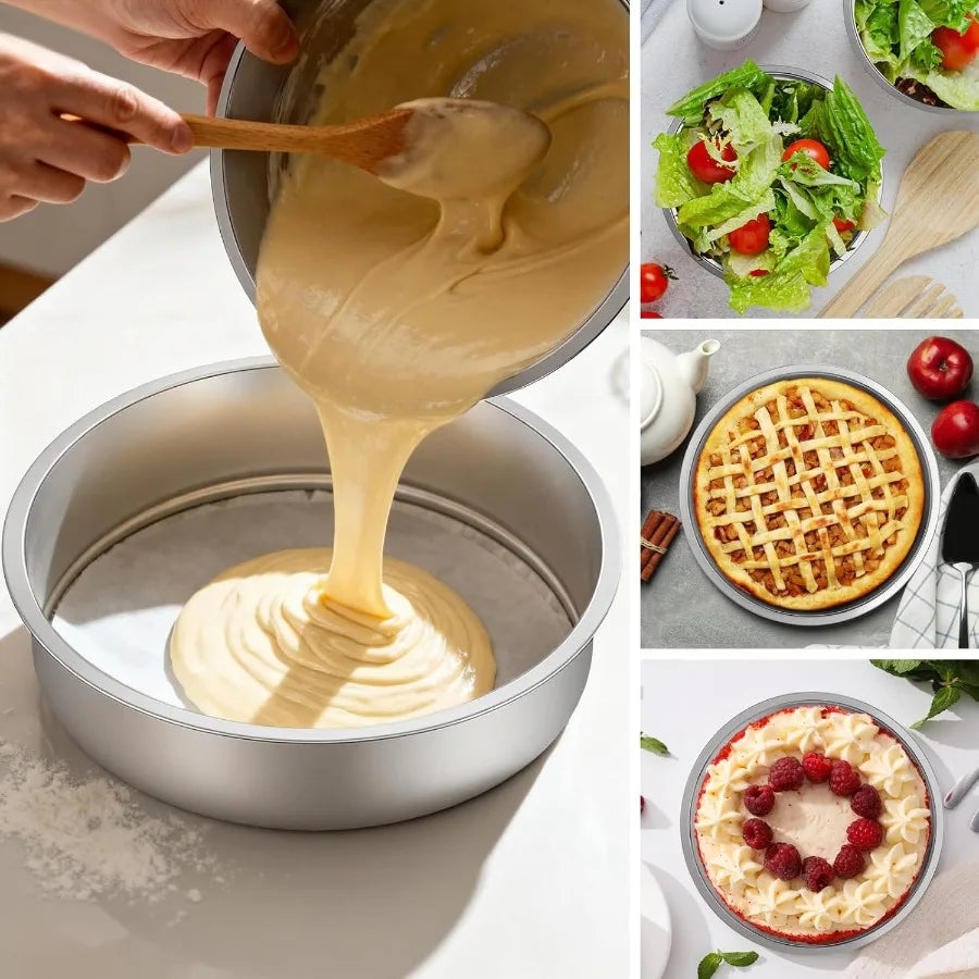 Set 4 Moldes Redondos de Acero Inoxidable 8" para Pasteles | Apilables | Lavavajillas 🎂