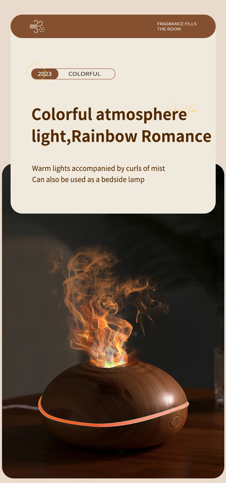 Aroma Humidifier flame Can Add Essential Oil Small AromaRelax Machine Air Humidifier Equipped with colorful lighting function