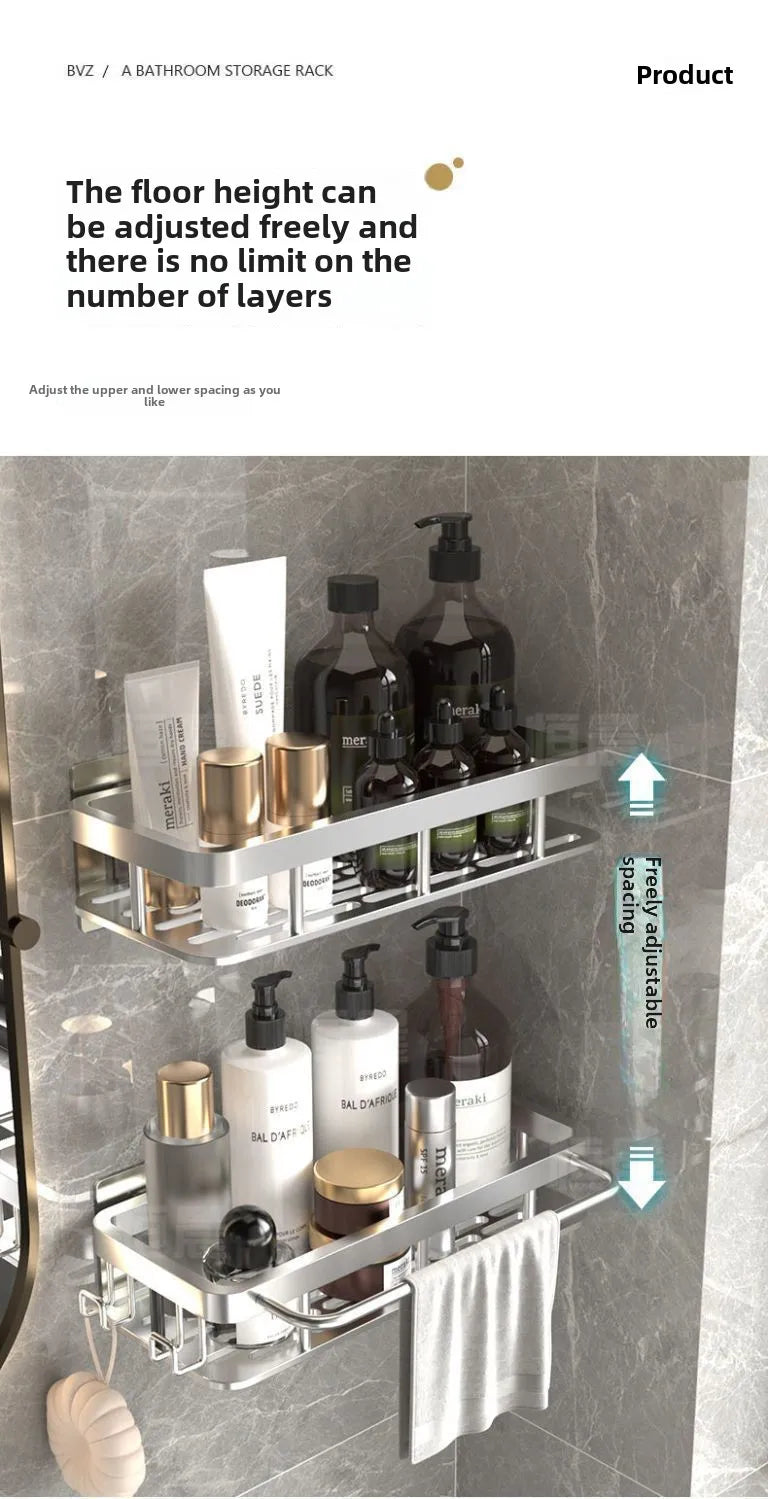 Adjustable Shower Shelf No Drilling – Aluminum Bathroom Organizer for Bath, Vanity or Tub | Holds 20 lbs