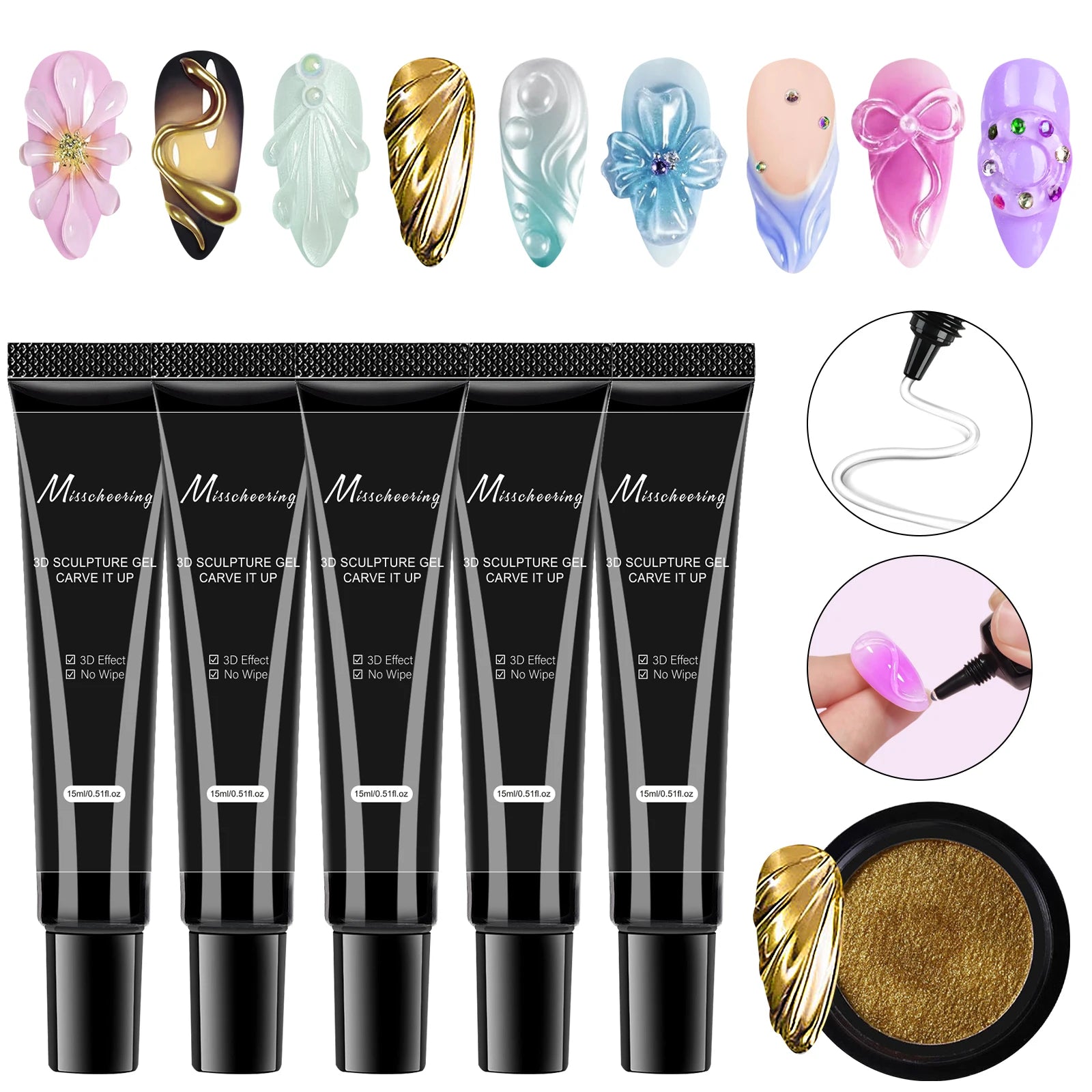 Set 5pcs Gel 3D para Uñas | Escultura DIY | Diseños Impermeables 💅 - Firu Total Sales