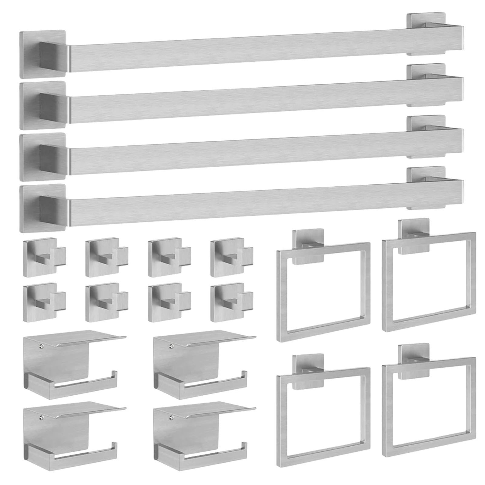 20-Pieces Stainless Steel Bathroom Hardware Set Wall Mounted Bath Towel Bar Set Towel Rack/Toilet Paper Holder/Towel Ring/Hook