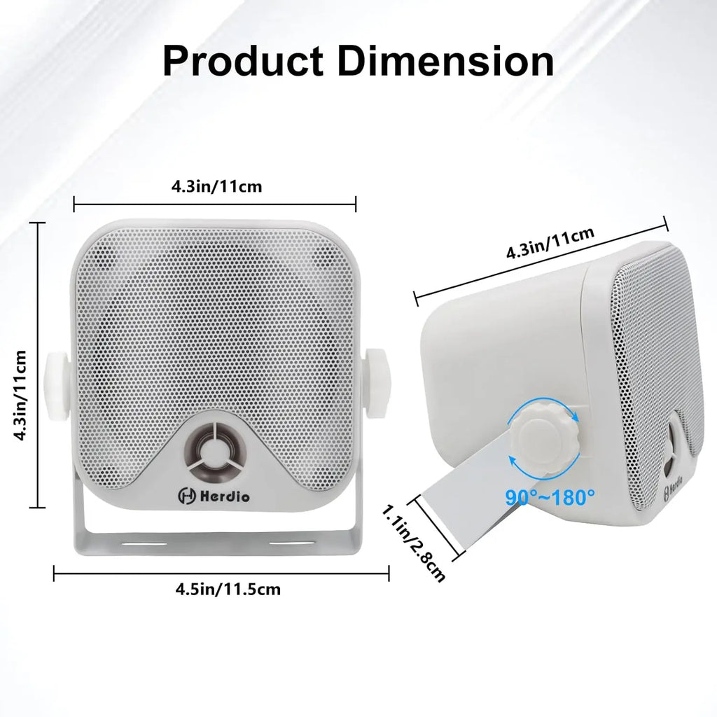 Herdio 4'' Bluetooth Marine Speakers 100W Heavy Duty Waterproof- Surface Mounted for Camper ATV UTV RZR Golf Cart Boat