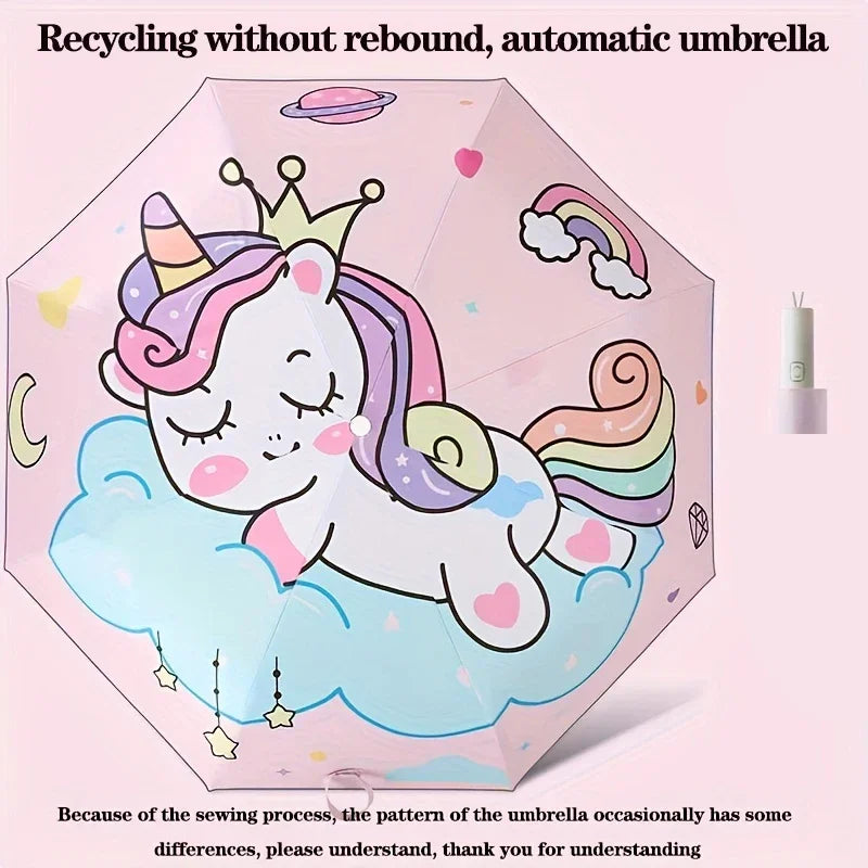 Automatic Umbrella Pink Unicorn Princess Crown Umbrella,Windproof Folding Umbrellas,Reflective Stripe Design Umbrella，No Rebound