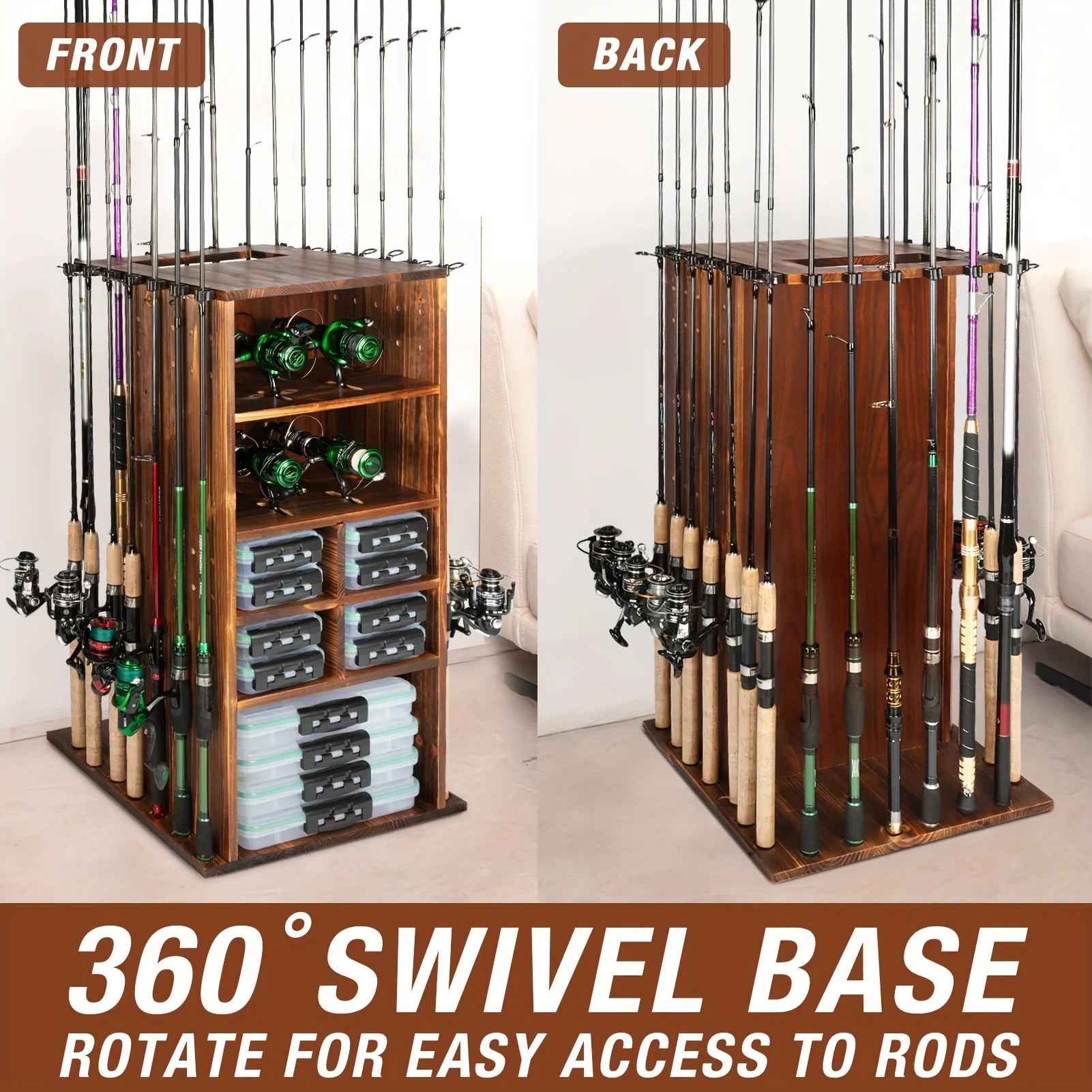 Fishing Rod Holders for Garage 360 Degree Rotating Fishing Pole Holders Rod Rack Storage up to 10 Rods