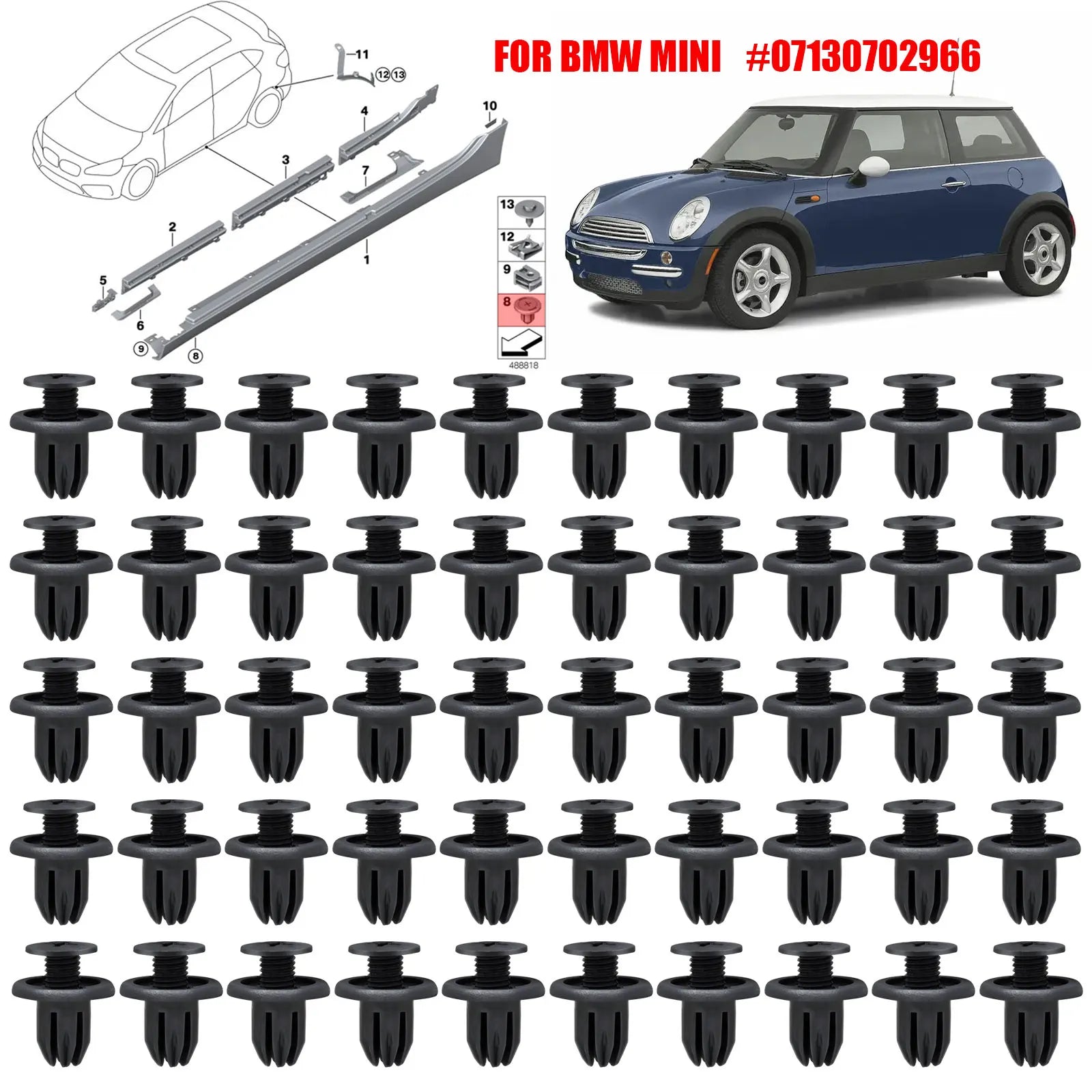 07130702966 Bumper Side Skirt Sill Moulding Cover Trim Fastener Wheel Arch Lining  CLIP FOR BMW MINI R50 R52 R53 R56 COOPER ONE