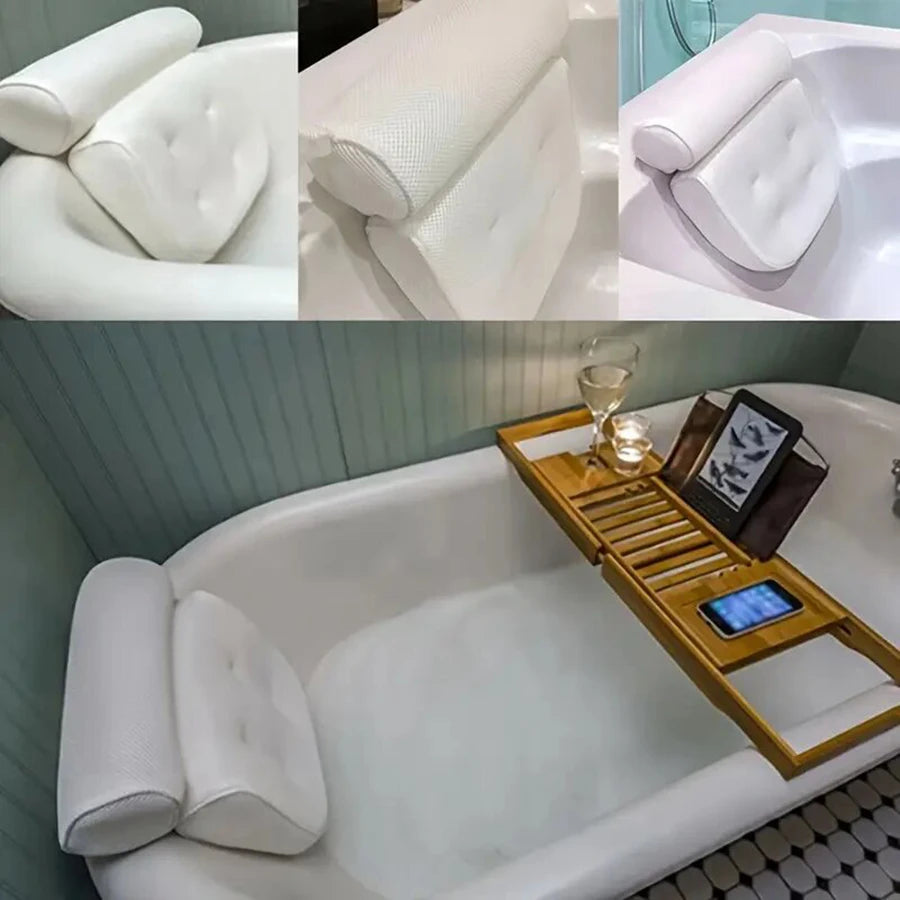 1 spa bathtub pillow with anti-slip suction cups for neck and back support, bathtub/bathroom accessory
