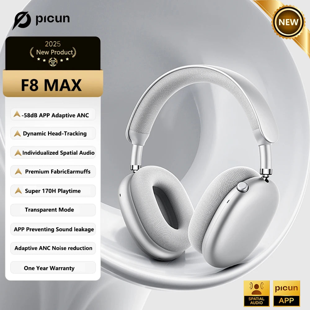 Auriculares Picun F8 Pro ANC -52dB | Audio 3D Espacial | Head Tracking | Bluetooth 5.4 | 80h Batería - Firu Total Sales