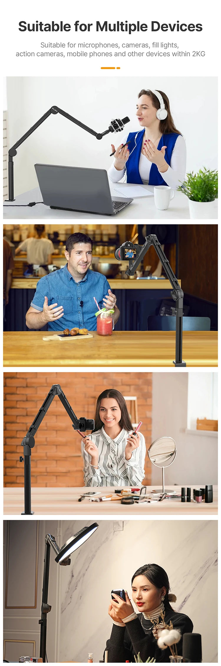 Vijim LS24 LS25 Microphone Boom Arm Stand Heavy Duty Desktop Adjustable DSLR Camera Smartphone Microphone Mount for Blue Yeti