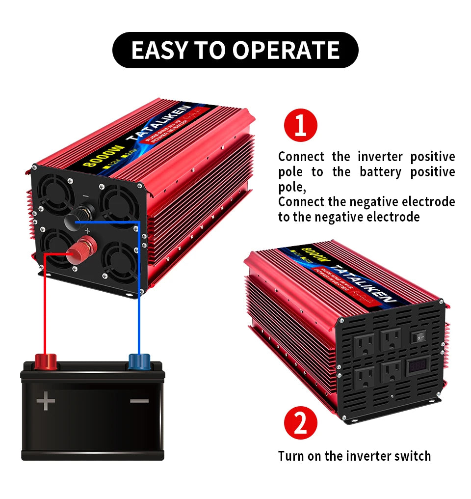 Pure Sine Wave Inverter 5000W 6000W 7000W 8000W 10000W DC To AC 12V  110V   Portable Power Voltage Converter Car Solar Inverter