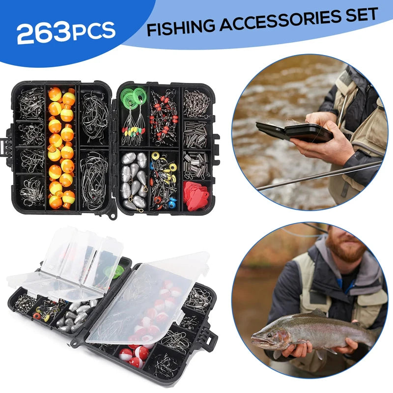 Kit Pesca Completo 263 Piezas | Caja Incluida | Alicates, Anzuelos Jig, Plomos, Giratorios y Snaps - Firu Total Sales